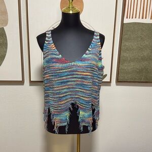 3/$10 Colorful Rainbow Knit Tank with Fringe